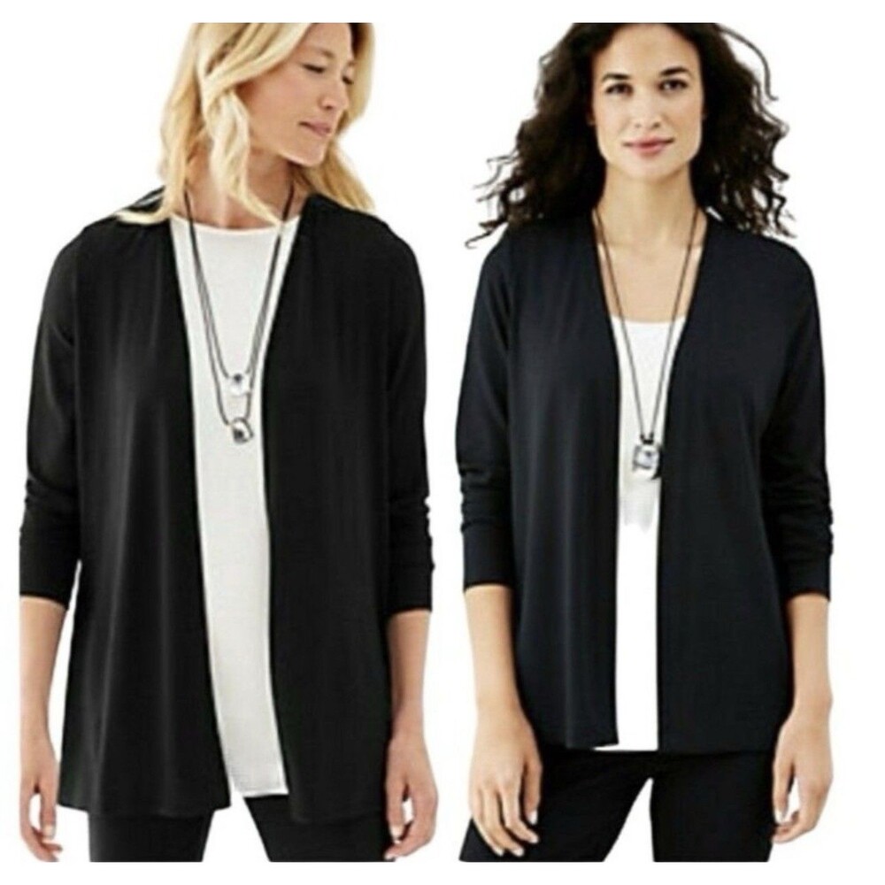J. Jill Wearever Collection Black Long Sleeve Open Front Cardigan Sweater 3X
